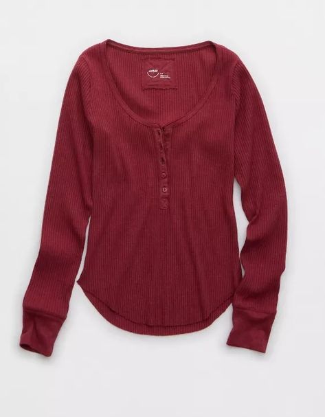 Aerie Essential Henley Layering T-Shirt Meredith Grey Style, Henley Top Outfit, Aerie Outfit, Xmas Clothes, Thrift List, Henley Shirt Women, Hollister Clothes, List Inspiration, Clothes For Fall