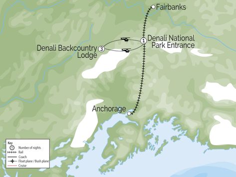 Denali Backcountry Lodge Explorer map Alaska Train, Denali Alaska, Alaska Northern Lights, Train Vacations, Explorer Map, Alaska Railroad, Alaska Glaciers, Alaska Vacation, Kenai Fjords