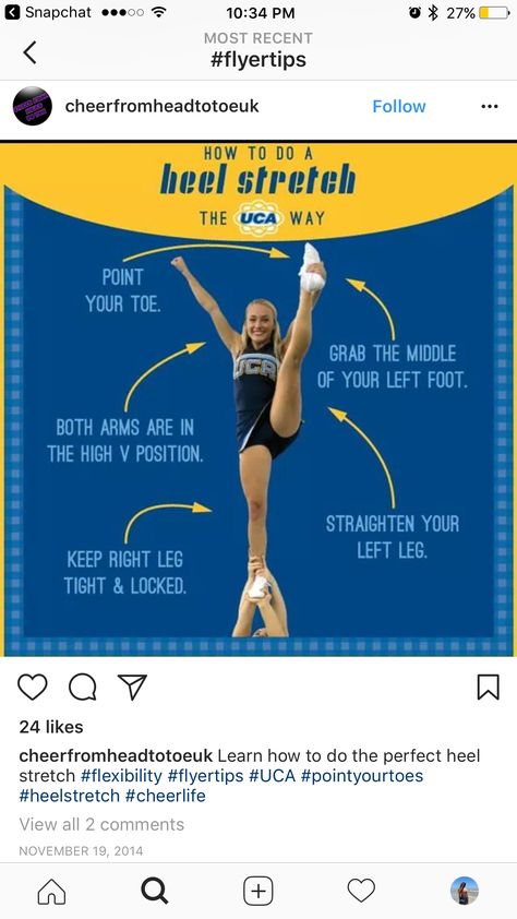 Tips for Flyers during a Heel Stretch! Cheerleading Tips Flyers, Cheer Flying Tips, How To Get Heel Stretch, How To Do A Heel Stretch For Cheer, How To Get A Heel Stretch Fast, How To Get Your Heel Stretch, Heel Stretch Stretches Cheerleading, Stretches For Heel Stretch Cheer Flyers, Heal Stretch Stretches Cheer