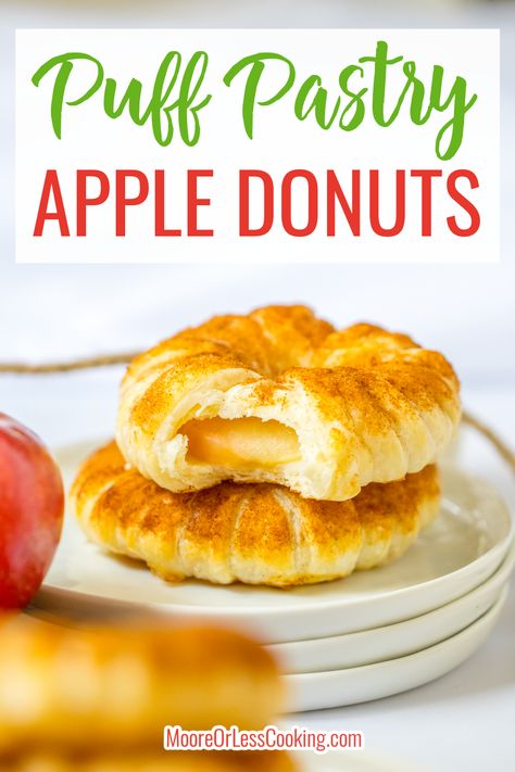 Apple Slice Puff Pastry, Apple Puff Pastry Doughnut, Caramel Apple Donut Rings, Apple Puff Pastry Donut Hack, Puff Pastry Pineapple Rings, Puff Pastry Rounds, Pastry Wrapped Apples, Apple Slice Donuts Recipe, Apple Donut Rings