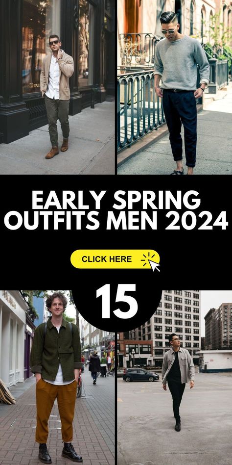 Elevate your early spring wardrobe in 2024 with men's outfits that encapsulate the spirit of Y2K fashion and Korean street styles. Picture yourself in a vintage-inspired ensemble, effortlessly blending casual and classy elements, capturing the essence of European and Japanese aesthetics. Spring Attire Men, Men’s 2024 Fashion Spring, Man Outfit Spring 2024, Spring Outfits 2024 Trends Men, Men Fashion Spring 2024, Men Casual Outfit 2024, Men Spring 2024, Mens Spring 2024 Fashion, Mens Spring Outfits 2024