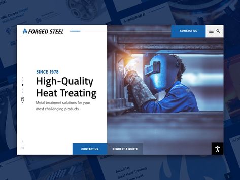 Steel Treating Website Design by Shannon Werling on Dribbble Metal Website Design, Steel Website Design, Industrial Website Design, Web Development Infographic, Industrial Website, Frame Website, Tech Brand, Website Layout Inspiration, Business Web Design