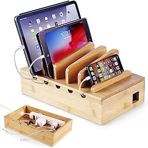 Modern Innovations Bamboo Charging Station for Multiple Devices (Natural) Wood Device Organizer, Desk Docking Stand for Cell-Phone Charger, Compatible with Apple, Android, iPad, iPhone, Tablet, Laptop Wooden Charging Station, Apple Watch Phone, Charging Station Organizer, Phone Charging Stations, Cell Phone Charging Station, Organizer Desk, Electronic Organization, Cell Phone Charger, Ipad Iphone