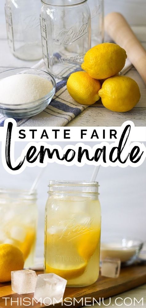 Beat the summer heat with a nostalgic thirst-quenching drink - state fair lemonade! Can't make it to the fair? No worries! This lemonade shake-up recipe is easy to follow, with just a few simple ingredients needed to recreate this iconic drink at home. Country Lemonade Recipe, Homemade Lemon Shakeups, Carnival Lemonade Stand, Natural Lemonade Recipe, Diy Fair Lemonade, Shake Up Lemonade, Hot Dog On A Stick Lemonade Recipe, Best Lemonade Recipe Homemade, Canes Lemonade Recipe