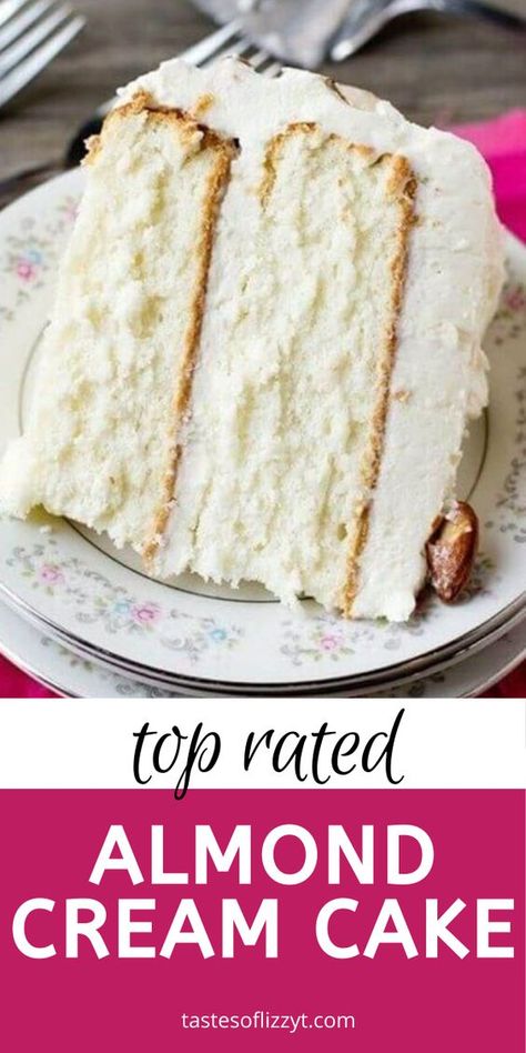 Almond Cream Cake Recipe, Almond Cream Cake, Cream Cake Recipe, Almond Cake Recipe, Whipped Frosting, White Cake Recipe, Dessert Dips, Almond Cake, Best Cake Recipes