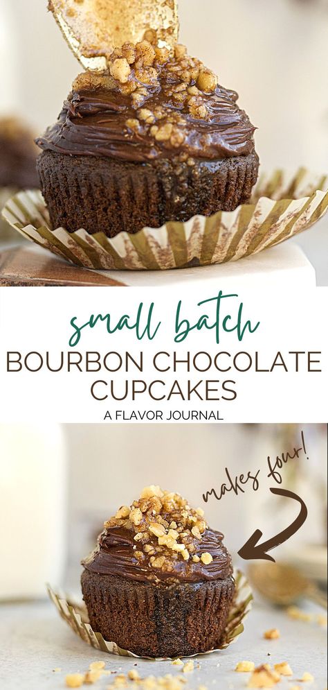 Boozy Cupcakes Recipes, Bourbon Dessert, Easy Cupcake Recipe, Boozy Baking, Bourbon Chocolate, 4 Cupcakes, Chocolate Cupcake Recipe, Boozy Cupcakes, Boozy Chocolate