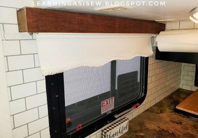 Rv Valance Makeover Wood, Camper Valance Makeover, Rv Cornice Makeover, Camper Valance Redo, Rv Light Fixture Makeover Diy, Diy Rv Light Covers, Rv Valance Makeover, Camper Window Treatments, Rv Light Fixture Makeover