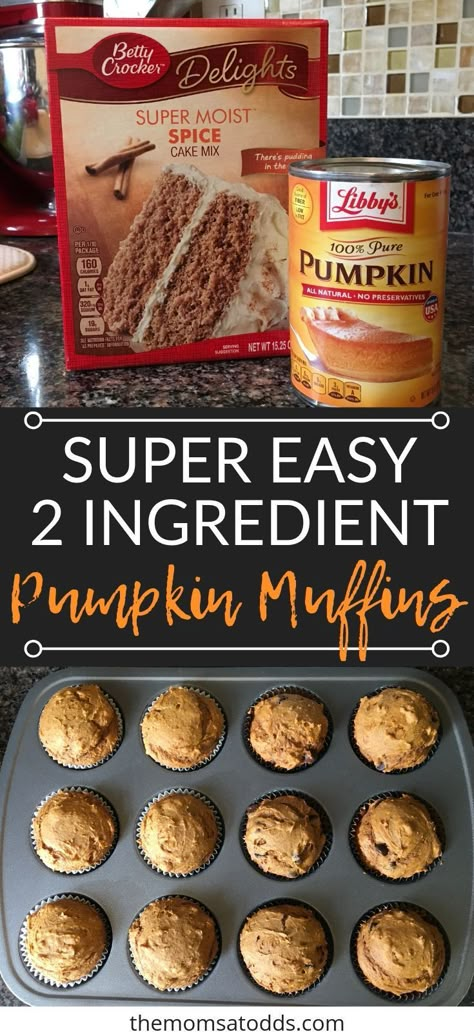 2 Ingredient Pumpkin Muffins, Resep Muffin, Moist Spice Cake, Muffins Pumpkin, Pumpkin Muffins Easy, Pumpkin Muffin Recipes, Hearty Comfort Food, Spice Cake Mix, Dessert Easy