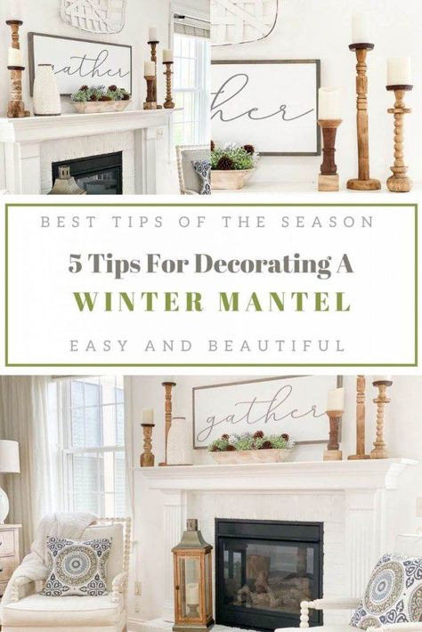 January Fireplace Decor, French Country Mantle Decor, Winter Mantle Ideas, January Mantle, Mantels Ideas Fireplace, Winter Mantel Decorating Ideas, Glam Livingroom, Winter Mantle Decor, Simple Winter Decor