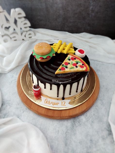 🍔🍕🥤🍟🎂😍 Pizza Cake Design, Pizza Cake Birthday, Unique Birthday Cake Ideas For Men, Fast Food Cake, Nature Cakes, Birthday Cake For Wife, Pizza Birthday Cake, Nature Cake, Cake Designs For Boy