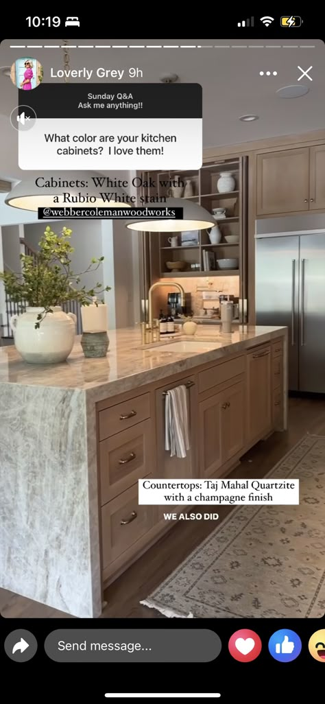 White And Tan Kitchen, Taj Mahal Kitchen, Taj Mahal Countertops, Taj Mahal Quartzite Kitchen, Taj Mahal Quartzite Countertops, White Oak Kitchen Cabinets, Tan Kitchen, Townhouse Ideas, Taj Mahal Quartzite