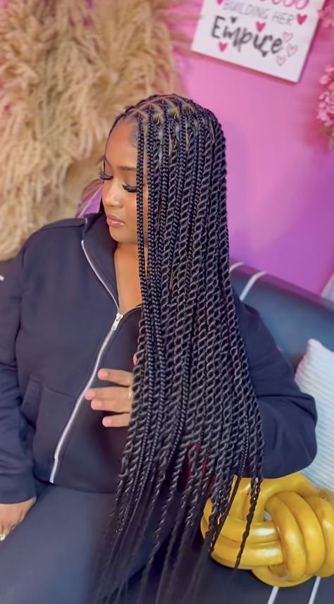 The new trend braid and twist i love it and what do you thinkbraidhairstylethe new trendy braid2024💕 Trending Braid Styles 2024, Knotless And Twist Braids, New Braids Style 2024, Latest Twist Braids Hairstyles, Trendy Hairstyles Braids 2024, Trending Braided Hairstyles 2024, Trendy Hair Styles 2024, Braids 2024 Trends, 2024 Trendy Hairstyles