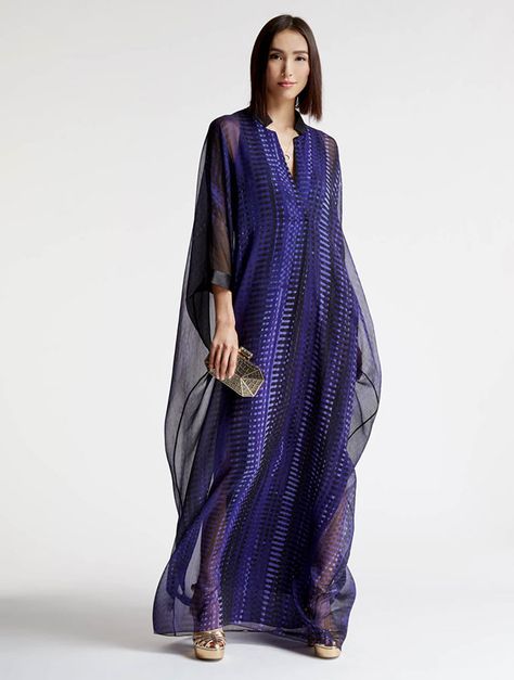 Halston - Printed Chiffon Kaftan Gown Chiffon Kaftan Gown, Chiffon Kaftan, Halston Dress, Kaftan Gown, Kaftan Style, Long Kaftan, Evening Dress Fashion, Caftan Dress, Halston Heritage