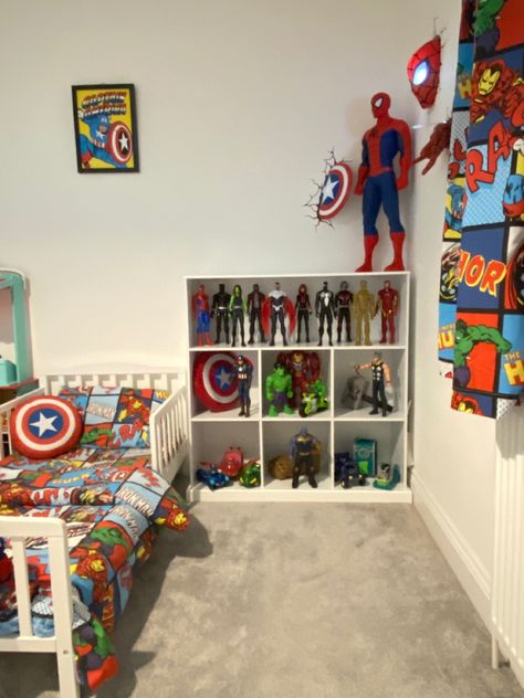 Kids Spiderman Bedroom, Boys Marvel Room, Toddler Marvel Bedroom, Marvel Toddler Boy Room, Avengers Room Ideas Boy Bedrooms, Boys Avengers Bedroom Ideas, Avengers Room Ideas, Super Hero Bedroom Ideas, Marvel Bedroom Ideas Boy Rooms