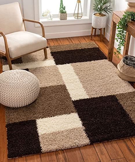 Well Woven Madison Shag Cubes Beige / Brown Modern Area Rug 6'7" x 9'10" Apartment Area Rugs, Brown Floor Living Room, Area Rugs In Bedroom, Brown Rugs, Apt Ideas, Shag Rugs, Square Area Rugs, Target Rug, Well Woven