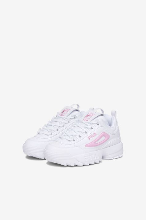 FILA's Disruptor II kid platform shoes and sneakers were designed for the child in you. Fila Sneakers, Fila Disruptors, Preppy Shoes, Shoes And Sneakers, Fila Shoes, Cute Sneakers, Shoes Pink, Platform Shoes, Tennis Shoes