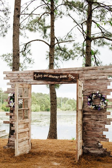 Lake House Wedding Wedding Reception Entrance, Fall Wedding Arches, Lake House Wedding, Reception Entrance, Wedding Doors, Rustic Outdoor Wedding, Outdoor Fall Wedding, Wedding Entrance, Have Inspiration