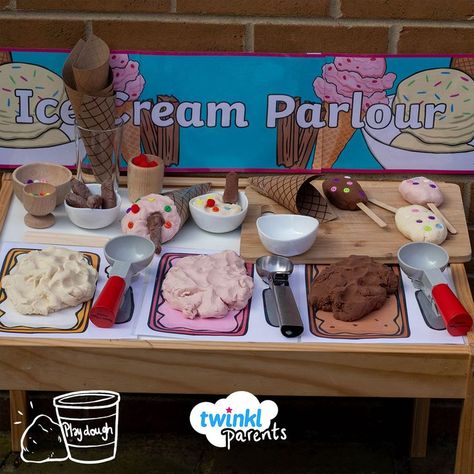 Ice Cream Parlour Role Play, Playdough Area, Ice Cream Playdough, Role Play Shop, Playdough Station, Play Ice Cream, Ice Cream Parlour, Role Play Areas, Eyfs Activities