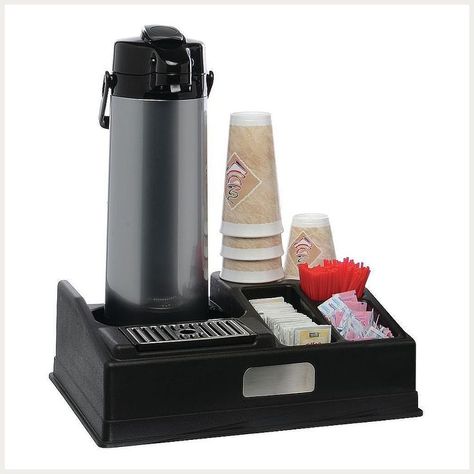 HUBERT Airpot Station Black Polypropylene Airpot Coffee, Coffee Dispenser, Condiment Caddy, Coffee Carafe, Black Appliances, Coffee Service, Stir Sticks, Drip Tray, Pot Rack