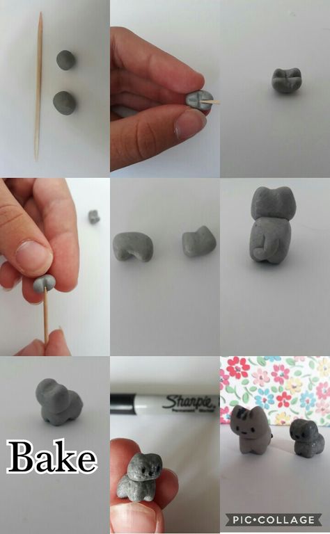 Mini Clay Cat, Polymer Clay Figurine Tutorial, Cat Out Of Clay, Polymer Clay Cat Tutorial, Clay Cat Easy, Polymer Clay Cat, Bake Clay, Clay Cat, Backyard Farm