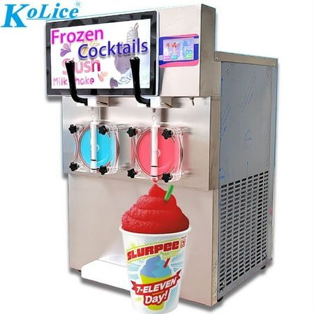 SKU:KOXRJ11X2,230lb,Kolice commercial Margarita Cocktail Slushy Machine, Milkshake Maker, Iced Beers Slush Machine, Frozen Coffee Beverage Machine, 110V, 60Hz,Power: 1800W,US plug. Capacity: 2X14L, Cylinder:1X4L, Upper hopper:2X10L, 4.3" touch control panel, equipped with advertising light box included, Full transparent dispenser, Machine size: 23.23"(L)x26.28"(W)x35.83"(H), food grade stainless steel, Professional Commercial Machine especially for Bars, Cafes, Ice cream store, Dessert shop, Res Slushy Machine, Frozen Beer, Frozen Drink Machine, Milkshake Maker, Margarita Machine, Milkshake Machine, Slushie Machine, Ice Cream Store, Ice Beer