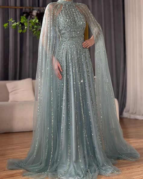 Evening Gown With Cape, Designer Frocks, Gown With Cape, Aesthetic Styles, Simple Gowns, Classy Wedding Dress, Cute Dress Outfits, Fancy Dresses Long, Long Sleeve Evening Dresses