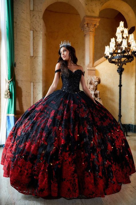 Black Quince Dress, Red Sweet 16 Dresses, Dream Quinceanera, Black Quince Dresses, Fabric Beading, Quinceanera Dresses Black, Lace Up Corset Back, Quince Stuff, Black Quinceanera Dresses