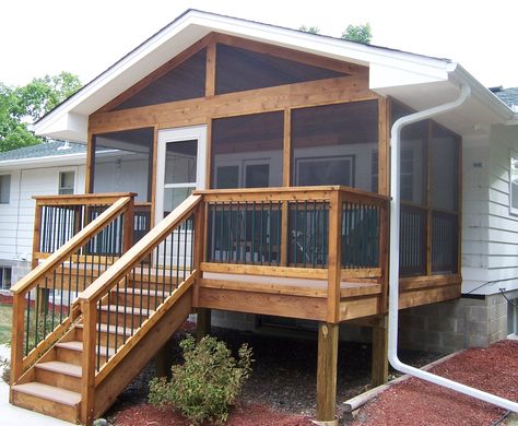 screened Free Deck Plans, Porch Kits, Screened Porch Designs, Building A Porch, Mobile Home Porch, Front Deck, Cool Deck, Small Deck, Mobil Home