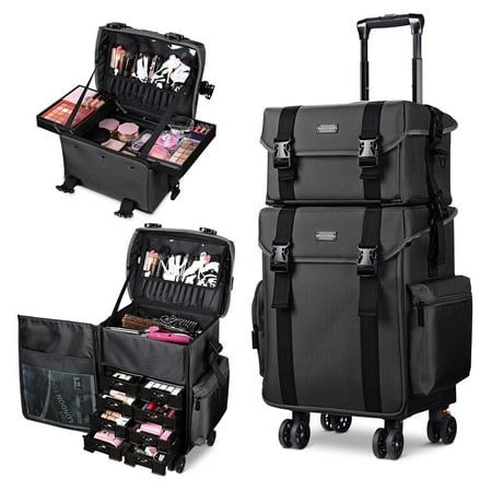 Classic Style - This Byootique Rolling Makeup Case comes in black, signifying a classic and yet understated aura, bringing out your elegant personality while carrying it. With a lightweight and portable design, it is ideal for on-the-go makeup artists, nail technicians and hairdressers to take all necessaries for travel. 2in1 Free Combination - Comes with a detachable top and bottom case which can be used together or separately, whereby the top case can be used as a handbag or shoulder bag with Makeup Trolley, Rolling Makeup Case, Brush Holders, Medical Bag, Train Case, Drawer Box, Brand Store, Powder Foundation, Nylon Fabric