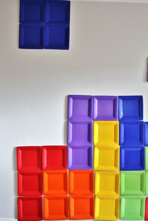 DIY Tetris Photo Backdrop | CandyDirect.com Diana 80s, Diy Tetris, Video Game Party Decorations, Diy Video Game, Board Game Themes, Lifeway Vbs, 80s Party Decorations, Board Game Party, Bored Games