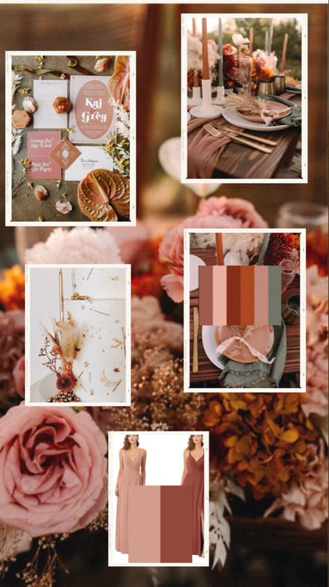 Terracotta And Dessert Rose Wedding, Terra Cotta And Pink Wedding, Pink Brown Orange Wedding, Terracotta And Wine Wedding, Rust And Blush Wedding Decor, Blush Rust Color Palette, Desert Rose And Gold Wedding, Maroon Pink Orange Wedding, Dusty Pink And Burnt Orange Wedding