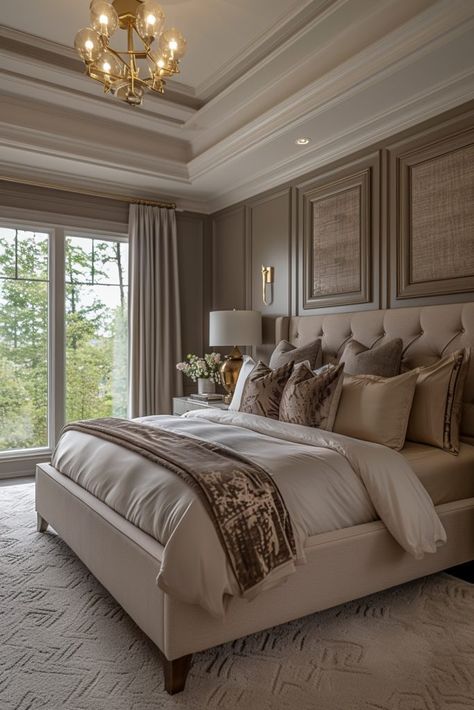 29 Beige Bedroom Ideas 23 Gold And Beige Bedroom, Modern Master Bedrooms Decor, Beige And Brown Bedroom Ideas, Luxurious Bedrooms Master, Taupe Bedroom Ideas, Champagne Bedroom, Vintage Modern Bedroom, Transitional Style Bedroom, Cream Bedroom Ideas