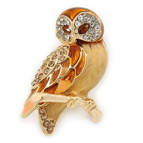 Brown Enamel Austrian Crystal Owl Brooch In Gold Plating - 40mm L by Avalaya ** Read more info by clicking the link on the image. #BroochesandPins Owl Brooch, Wedding Brooch, Owl Jewelry, Owl Design, Bird Jewelry, Brooch Jewelry, Jewelry Pins, Crystal Brooch, Themed Jewelry