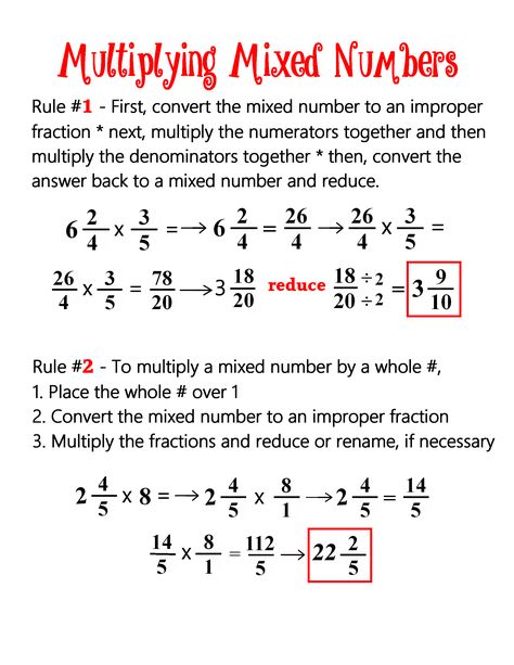 Fractions Rules, Mixed Numbers Anchor Chart, Multiplying Mixed Numbers Anchor Chart, Multiplying Mixed Fractions, Mixed Numbers Worksheet, Subtracting Mixed Numbers Anchor Chart, Dividing Mixed Numbers, Adding Mixed Numbers, Converting Mixed Numbers To Improper