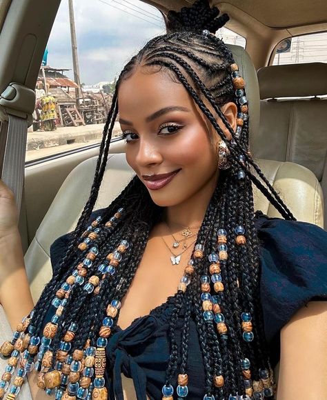 Braids Hairstyles Beads, Braids With Beads For Women, 2000 Hairstyles, Baddie Braids, Cornrows With Beads, Dream Hairstyles, Cabello Afro Natural, Braids For Black, Summer Braids