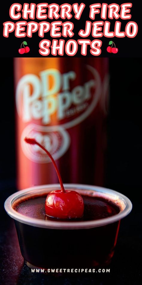 Dr Pepper Shots, Cherry Fireball Jello Shots, Dr Pepper Jello Shots, Dr Pepper Desserts, Fireball Jello Shots Recipe, Black Cherry Jello Shots, Fireball Jello Shots, Black Cherry Jello, Cherry Jello Shots