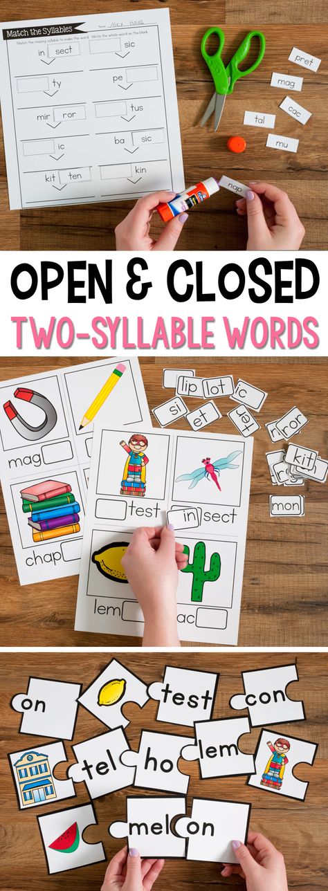 Open and Closed Syllable Practice for Two-Syllable Words has over 12 different activities and games to use during small group reading. All the games and activities focus on students reading and breaking apart two-syllable words. This unit focuses on syllabic patterns for VCCV, VCV, VCCCV. Prefix Activities, Barton Reading, Open And Closed Syllables, Syllable Games, Literacy Groups, Open Syllables, Syllables Activities, Closed Syllables, Wilson Reading