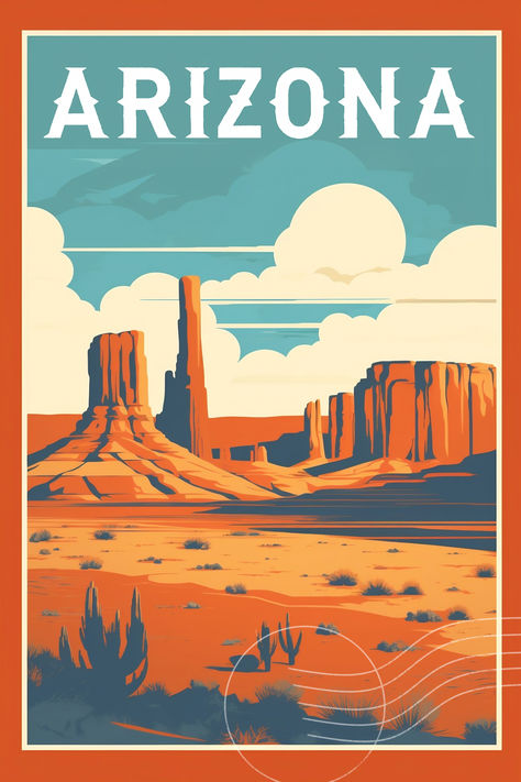 Capture the essence of Arizona's natural beauty, landmarks, and heritage with our Arizona Vintage Travel Poster Print. This high-quality, vintage-inspired print is the perfect addition to your collection for travel enthusiasts. Arizona Aesthetic, Wanderlust Decor, Arizona Adventure, Gfx Design, Artsy Photos, Retro Travel Poster, Arizona Travel, Usa Art, Vintage Travel Poster