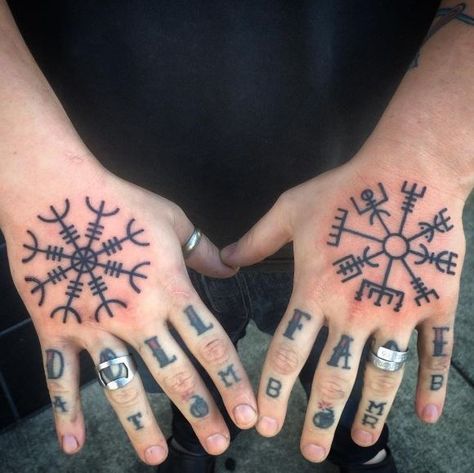 Viking Tattoos Acme Tattoo, Left Hand Tattoo, Swedish Tattoo, Knuckles Tattoo, Natur Tattoo Arm, Traditional Viking Tattoos, Nordic Symbols, Tattoos And Meanings, Luck Symbol