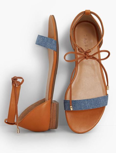 Sailor Tie-Strap Sandals-Chambray & Leather Hipster Grunge, Strappy Sandals Flat, Toe Post Sandals, Sandals Flat, Studded Heels, Balenciaga Shoes, Shoe Closet, Crazy Shoes, Shoe Obsession