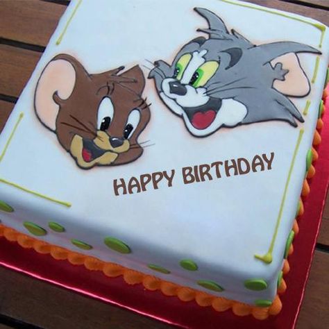 Write Name on Smiley Tom and Jerry Birthday Cake Tom And Jerry Birthday, Birthday Cake Cartoon, Cartoon Tom And Jerry, Tom And Jerry Cake, Tom And Jerry Kids, Cake Cartoon, Cartoon Birthday Cake, Photoshoot Boy, Tom Und Jerry