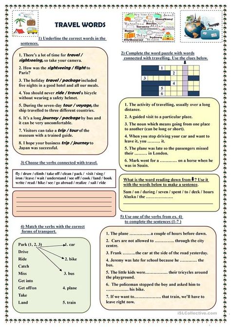 Travel Words - English ESL Worksheets for distance learning and physical classrooms Ela Worksheets, Travel Words, Senior Home Care, Grade 6, English Worksheets, Word Puzzles, Esl Worksheets, Travel Scrapbook, Paris Travel