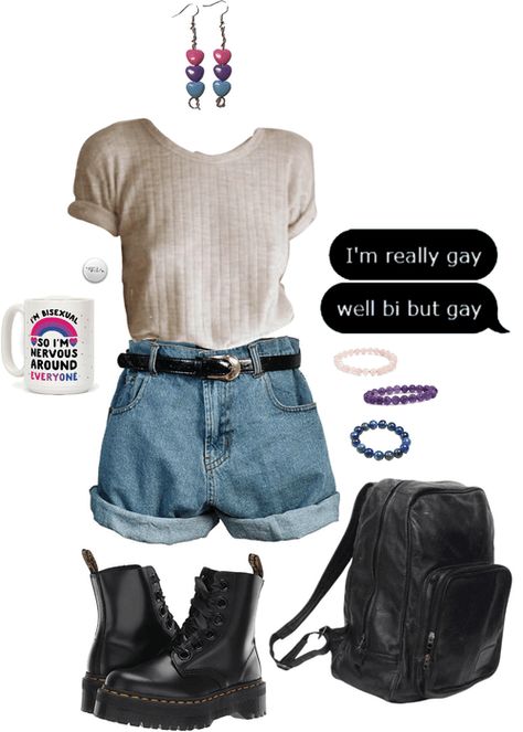 How To Dress Like A Bisexual Girl, Pride Clothes Aesthetic, Bi Summer Outfits, Bi Pride Aesthetic Outfit, Bisexual Summer Outfits, Simple Pride Outfit, Bi Girl Outfit, Bi Pride Outfit Ideas, How To Look Bisexual