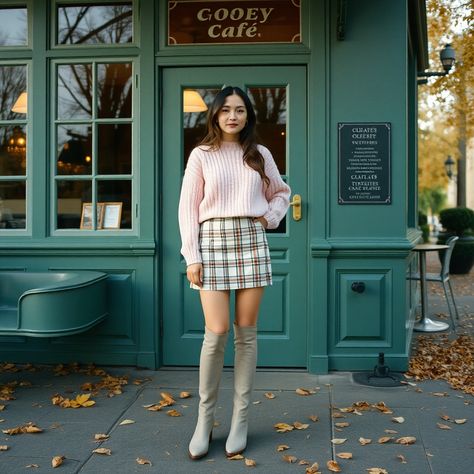 Checkered skirt outfit