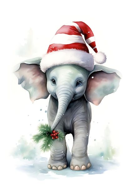 Christmas Fantasy Art, Christmas Illustration Watercolor, Snowmen Clipart, Cute Christmas Animals, Christmas Carol Book, Elephant Christmas, African Christmas, Snow Illustration, Christmas Elephant