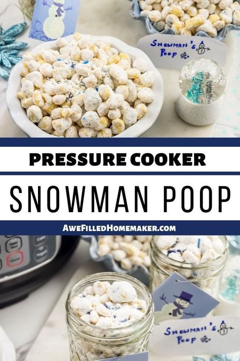 This Pressure Cooker Snowman Poop will delight kids and guests alike with its hilarious name and delicious taste. This recipe makes for a great gift, or even better, a white elephant gift that someone will actually want. Similar to muddy buddies, this cereal-based treat is quick and easy for any party or get together. #InstantPot #PressureCooker #MultiPot #Mealthy #Christmas #Holidays #Snowman #DIY #Kids #SnowmanPoop #SoyFree Homeschool Meals, Snowman Poop, Snowman Diy, Teen Crafts, Boss Gifts, Muddy Buddies, White Elephant Gift, Pot Ideas, Mouthwatering Recipes