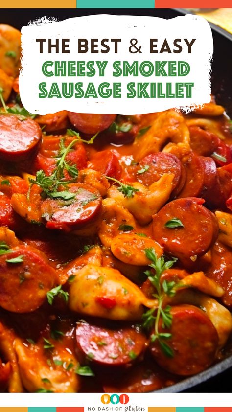 Savor the flavors of this Cheesy Smoked Sausage Skillet, a mouth-watering medley of smoky sausage, velvety cheese, and aromatic Italian spices. Quick, easy, and all cooked in one pan for minimal cleanup! Perfect for busy weeknights or when you need a comforting meal in a hurry. Dive into this cheesy delight and make dinner time the highlight of your day! Ready in just 20 minutes. Click to grab the full recipe and start cooking! Eckrich Sausage Recipes Simple, Recipes With Deer Sausage, Turkey Smoked Sausage Recipes, Smoked Turkey Sausage Recipes, Turkey Sausage Skillet, Recipes With Smoked Sausage, Sausage Crockpot Recipes, Smoked Sausage Casserole, Sausage Skillet Recipe