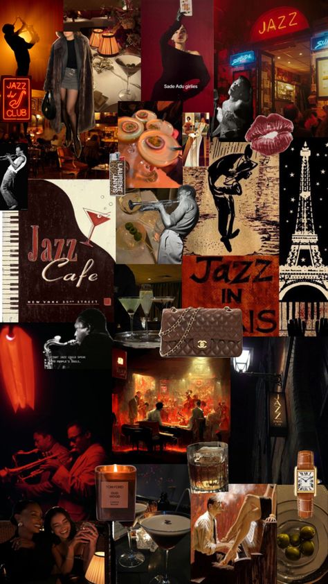 Jazz Music Aesthetic, Music Aesthetic Collage, Bar Night, Spiritual Animal, Jazz Bar, Collage Art Projects, Vintage Black Glamour, Dark Paradise, Jazz Club