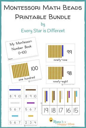 This Montessori Math Beads Printable Bundle is hands-on learning for the numbers 0-100 and can be combined with Montessori math materials if desired! - www.mamashappyhive.com Montessori Printables Free, Montessori Beads, Math Montessori, Montessori Math Activities, Montessori Kindergarten, Montessori Printables, Montessori Elementary, Montessori Method, Montessori Lessons