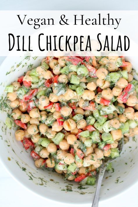 High Protein Salads Vegetarian, Dill Chickpea Salad, Healthy Dressings, Vegan Chickpea Salad, Grain Bowls, Vegan Chickpea, Vegan Salads, Simple Salad, Vegetarian Salads